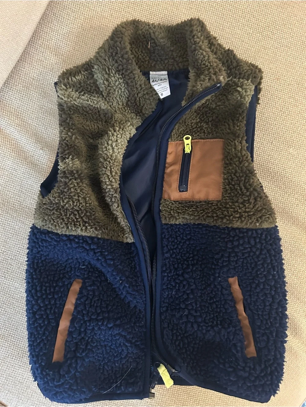 Carter's Olive Green & Navy Colorblock Sherpa Vest